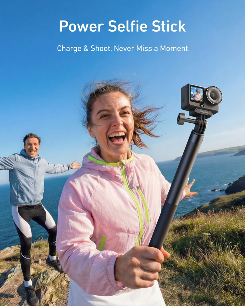 TELESIN Rechargeable Selfie Stick for DJI Gopro Insta360 Action Camera | 40.16" Extension Charging Handle Grip for DJI OSMO Pocket 4 3 Action 6 5 Pro 4, GoPro Hero 13 12, Insta360 X5 X4 Luna Ultra 59" Selfie Stick