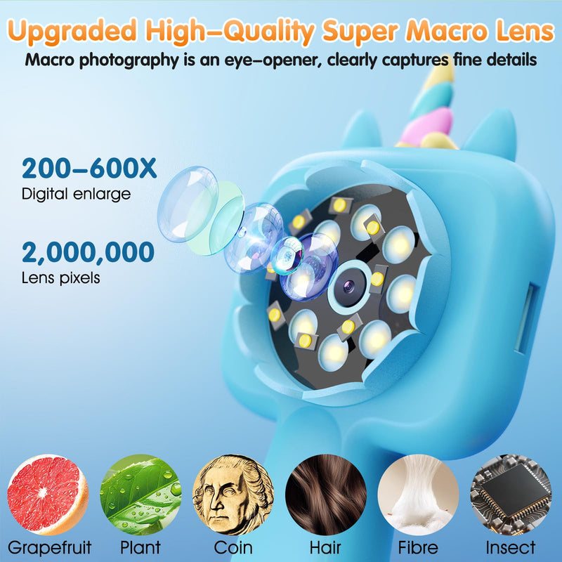 [AUSTRALIA] - Pocket Microscope for Kids, 2.4" Screen 600X Portable Digital Microscope Handheld, STEM Educational Science Kit Toys for Age 3 4 5 6 7 8 9 10 11 12 13 Years Old Kids Christmas Birthday Gifts 
