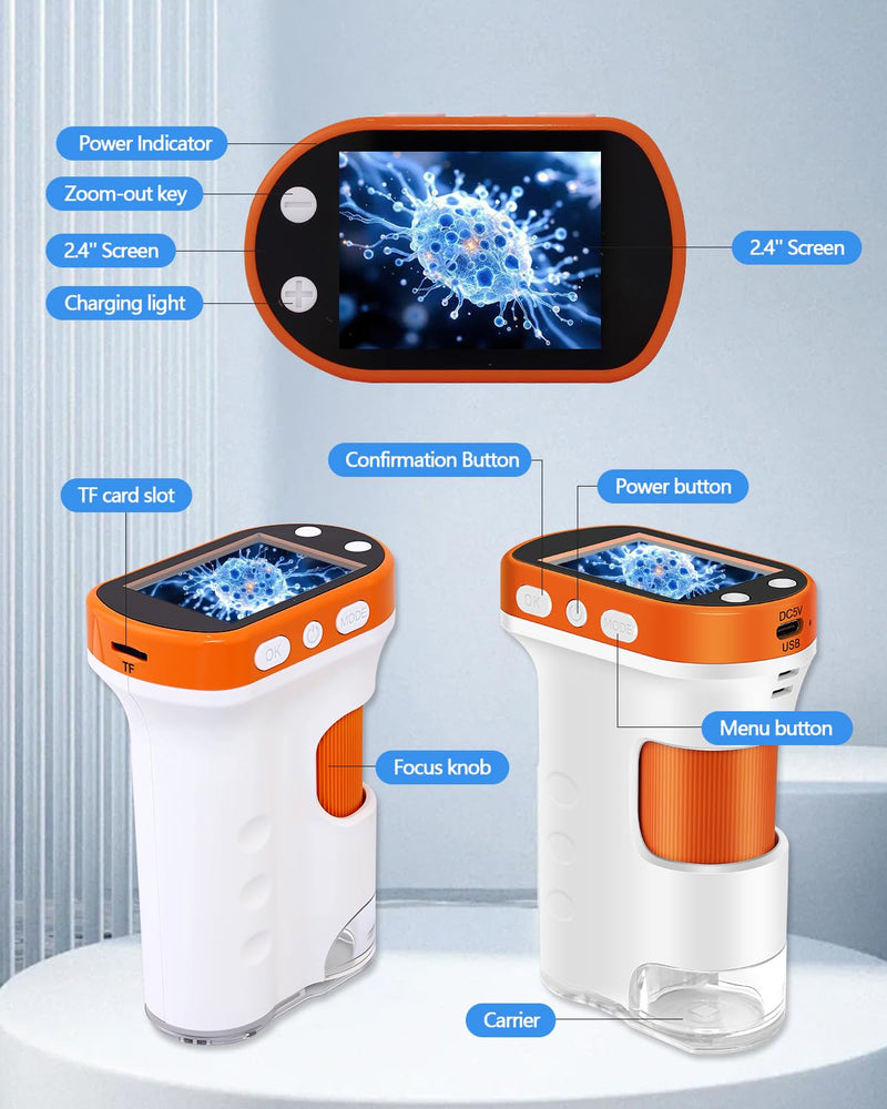 [AUSTRALIA] - OZSTAR Microscope for Kids 1000x Magnification, 2.4-inch ScreenPocket Microscope with Photo and Video Recording (with Slide Kit) Portable Educational Gift 
