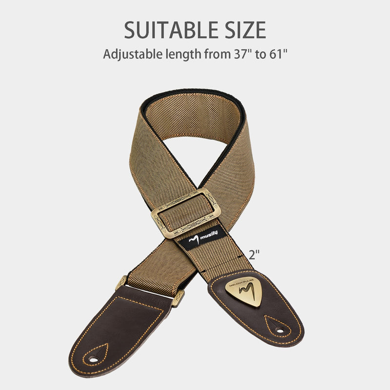 [AUSTRALIA] - Guitar Strap, Discover Unrivaled Comfort with Premium Denim & Cotton for Bass, Acoustic & Electric Guitars - Durable Double-Layer Leather Ends & Eye-Catching Metal Embossed Logo! (Khaki) Khaki 