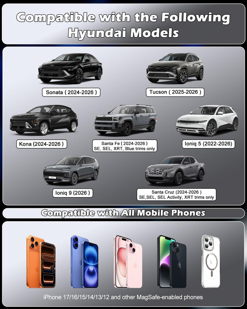 CloudValley 15W Charging for Hyundai Ioniq 5/Ioniq 9 Phone Mount, Magnetically Attaches to Metal Dashboard Phone Holder for 2022-2025 Ioniq5 2026 Ioniq 9, 2024-2025 Sonata Kona & 2025-2026 Tucson Wireless Charging