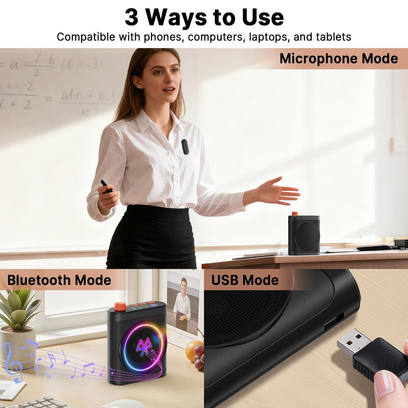 [AUSTRALIA] - yAyusi Wireless Voice Amplifier for Teachers with 2 Magnetic Lavalier Mics, Hands Free Mini Portable Microphone and Speaker with Lanyard, Rechargeable Teacher Microphones for Classroom/Meetings/Speech 