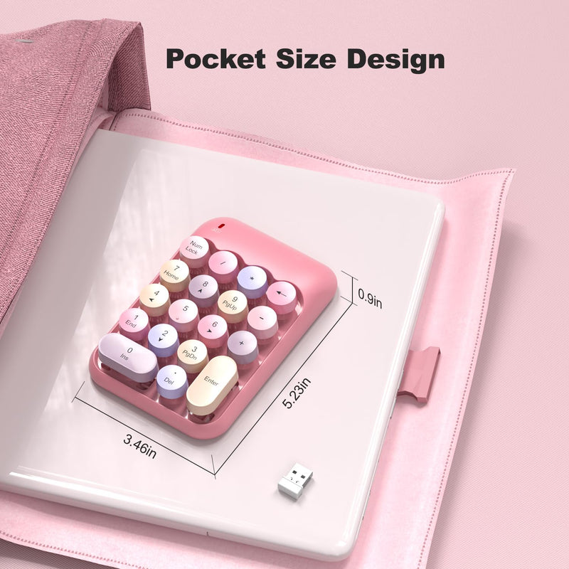 [AUSTRALIA] - Wireless Number Pads, Cute Colorful Numeric Keypad Numpad Portable 2.4 GHz Financial Accounting Number Keyboard Extensions, 18 Key Number Numpad for Laptop Desktop, PC (Pink) Pink 