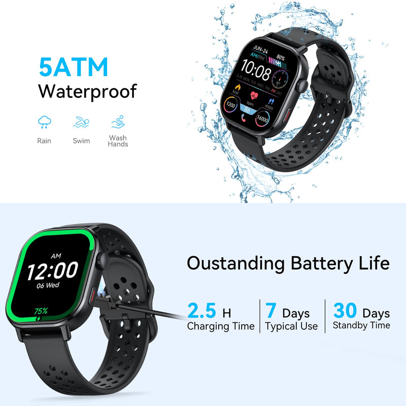 Smart Watch for Men GPS, 2.06"HD AMOLED Military Multisport Fitness Tracker with Bluetooth Call/Compass/Barometer/Altitude 5ATM Water-Resistance Heart Rate/Sleep Monitor, Outdoor for Android iOS Black