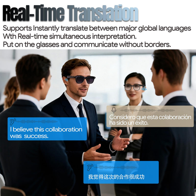 AI Smart Glasses with Camera, 1080P Video Recording & 8MP Photos, Open-Ear Audio, Real-Time Translation, Voice Assistant, Bluetooth 5.4 for Travel, Work & Vlogging (Sunglasses) Sunglasses