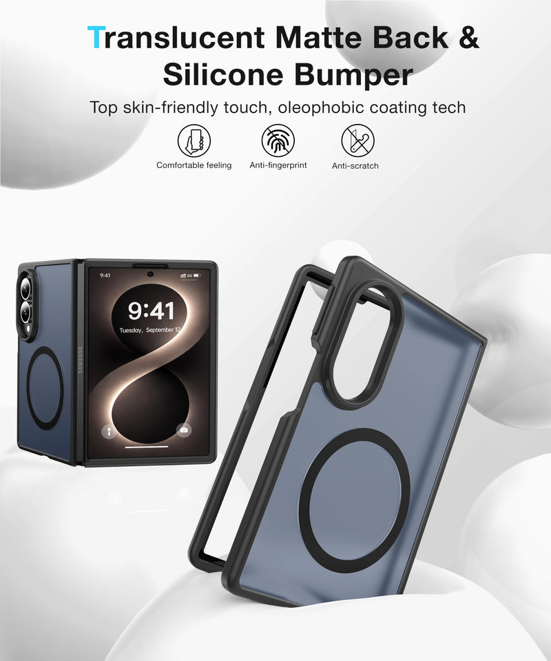 NO.1 Magnetic for Samsung Galaxy Z Fold 8 Case with MagSafe | [Military Grade Drop Tested][Translucent Matte][Anti-Fingerprint] Soft Silicone Bumper for Samsung Fold 8 Case Slim,Black