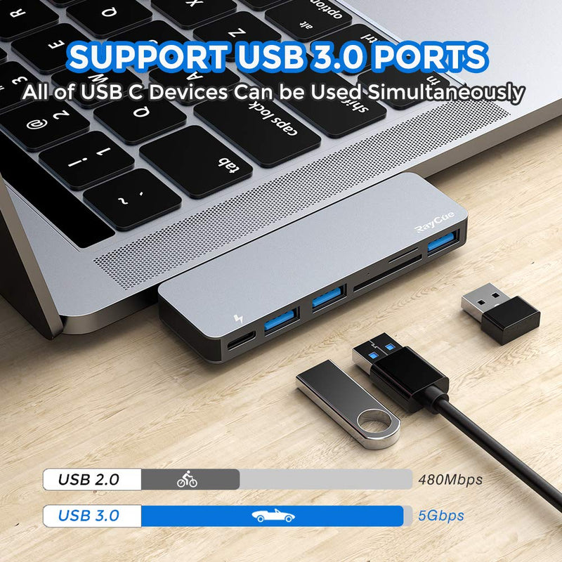 USB C Hub Adapter for MacBook Pro/Air M1 2020 2019 2018, 6 in 1 USB-C Accessories Compatible with MacBook Pro 13″ and 15″ with 3 USB 3.0 Ports, TF/SD Card Reader, USB-C Power Delivery