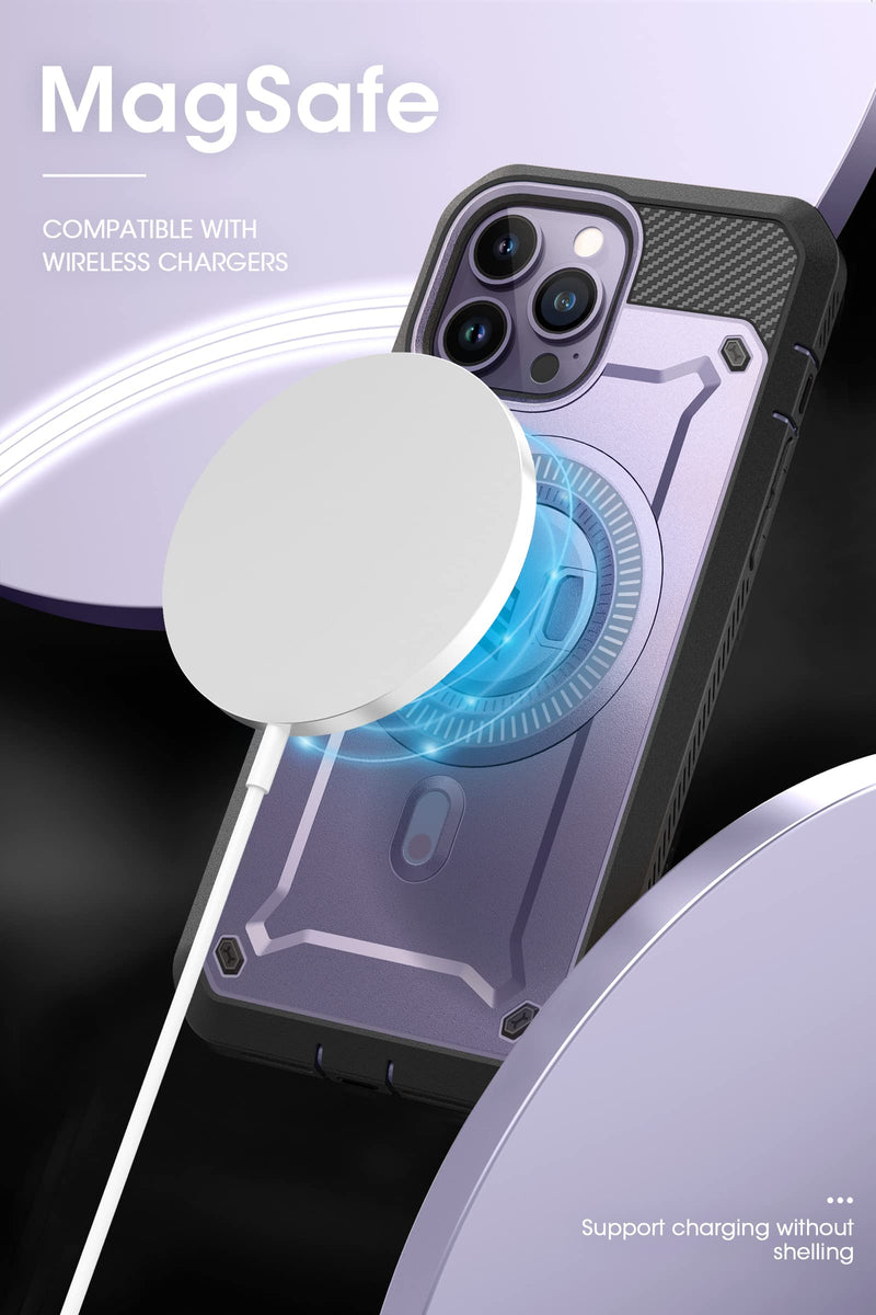 SUPCASE for iPhone 14 Pro Max Case, Compatible with MagSafe, Mauve | Built-in Screen Protector, Military-Grade Protection, Belt-Clip, Heavy Duty Shockproof, Unicorn Beetle Pro Mag Purple