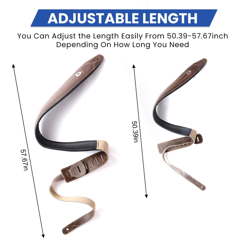Full Grain Cowhide Leather Guitar Strap Thickened Air Cushion Padded Strap for Acoustic Electric Guitar Bass Y-034 Brown