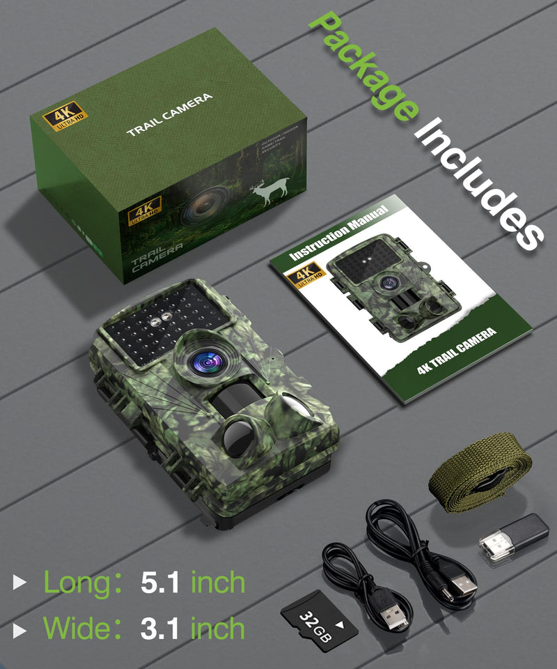 [AUSTRALIA] - Trail Camera - 4K 48MP Game Camera with Night Vision, 0.05s Trigger Motion Activated Hunting Camera, IP66 Waterproof, 130 Wide-Angle with 46pcs No Glow Infrared Leds for Outdoor Wildlife Green 