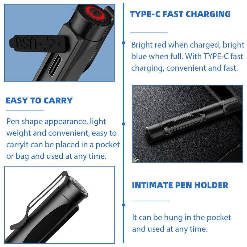 Diagnostic Light Pupil Light, 3-Colour Light, Rechargeable USB, Portable LED Pen Lamp with Pocket Clip, Pupil Light, Emergency Service for Nurses, Students, Doctors
