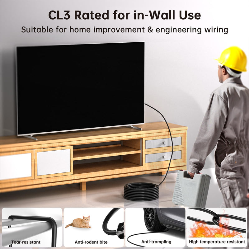 UL Certified CL3 Rated Fiber Optic HDMl Cable 50FT, 48Gbps Ultra Small Connector HDMI 2.1 Cable 8K60Hz & 4K120Hz, Support eARC, Dolby, Compatible with Blu-ray Roku LG PS5 PS4 Xbox RTX