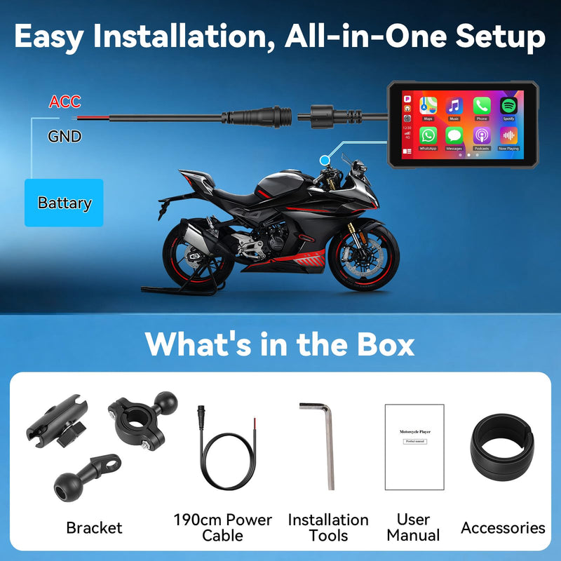 SIXTOP 5 Inch Motorcycle CarPlay GPS Navigation System with Wireless Apple CarPlay Android Auto Waterproof Touch Screen Portable Car Play Moto, Support Bluetooth, Siri/Google Assistant Voice Control
