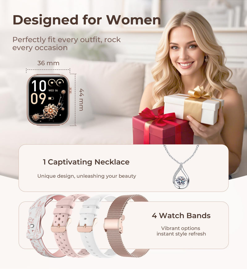Iaret Smart Watch for Women, 1.83" HD Fitness Tracker with 4 Bands, Answer/Make Calls, Heart Rate/Sleep/SpO2/Step Tracking, 100+ Sport Modes, Android/iPhone Compatible Gift (Rose Gold) Rose Gold