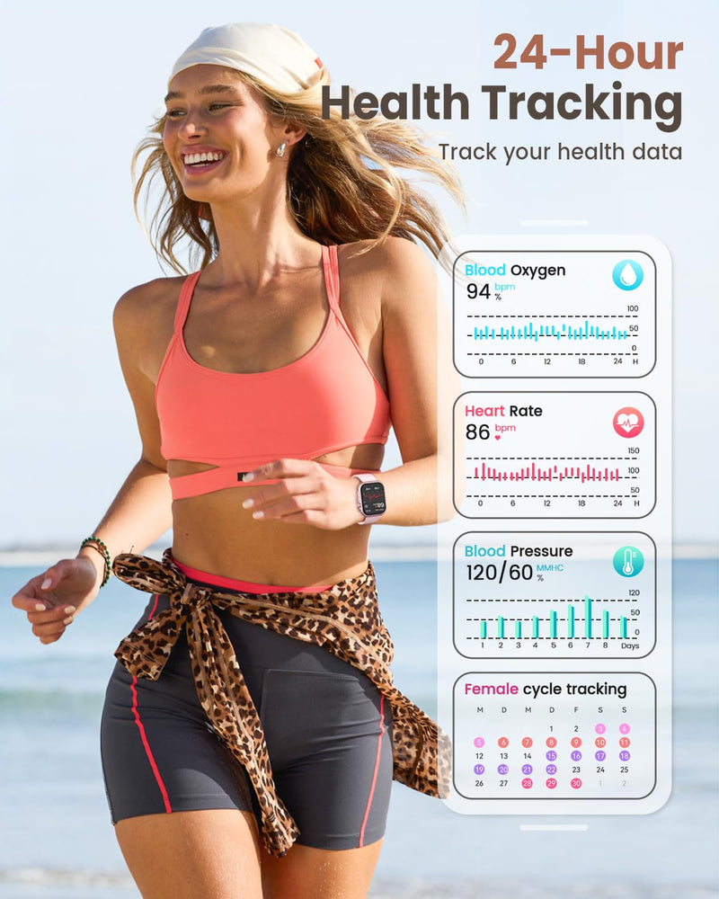 Smart Watch for Women Men Fitness: Smartwatch for iPhone Android with SpO2 Blood Oxygen/Heart Rate Monitor, Sleep Tracking, Bluetooth Calls , 120+ Sports Modes, IP68, 2 Bands 30-Day Battery Life