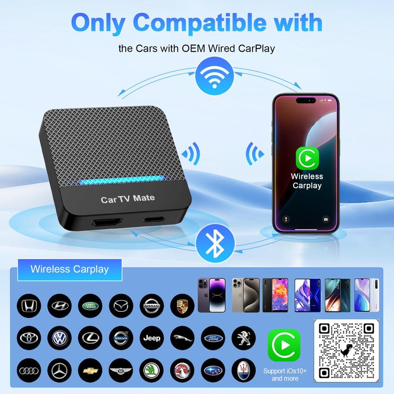 2-in-1 Car TV Mate Pro—Wireless CarPlay Adapter & HDMI Multimedia Adapter for TV Stick Converter/Game Consoles/Set-Top Box/Screen Mirroring, Plug & Play HDMI Cars T V Dongle Compatible Cars from 2016 Black1