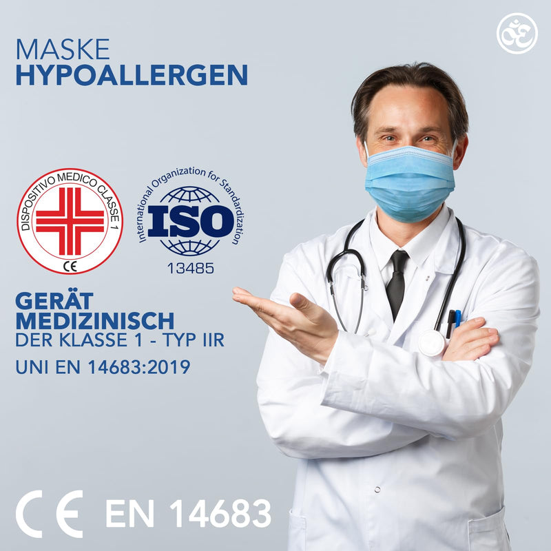 S&S-Medical Pack of 100 Medical Surgical Masks Type IIR EN14683 Certified - 3-Layer Surgical Disposable Masks, CE Approved Medical Device, BFE ≥ 98%, Breathable Mouth Masks | Light Blue