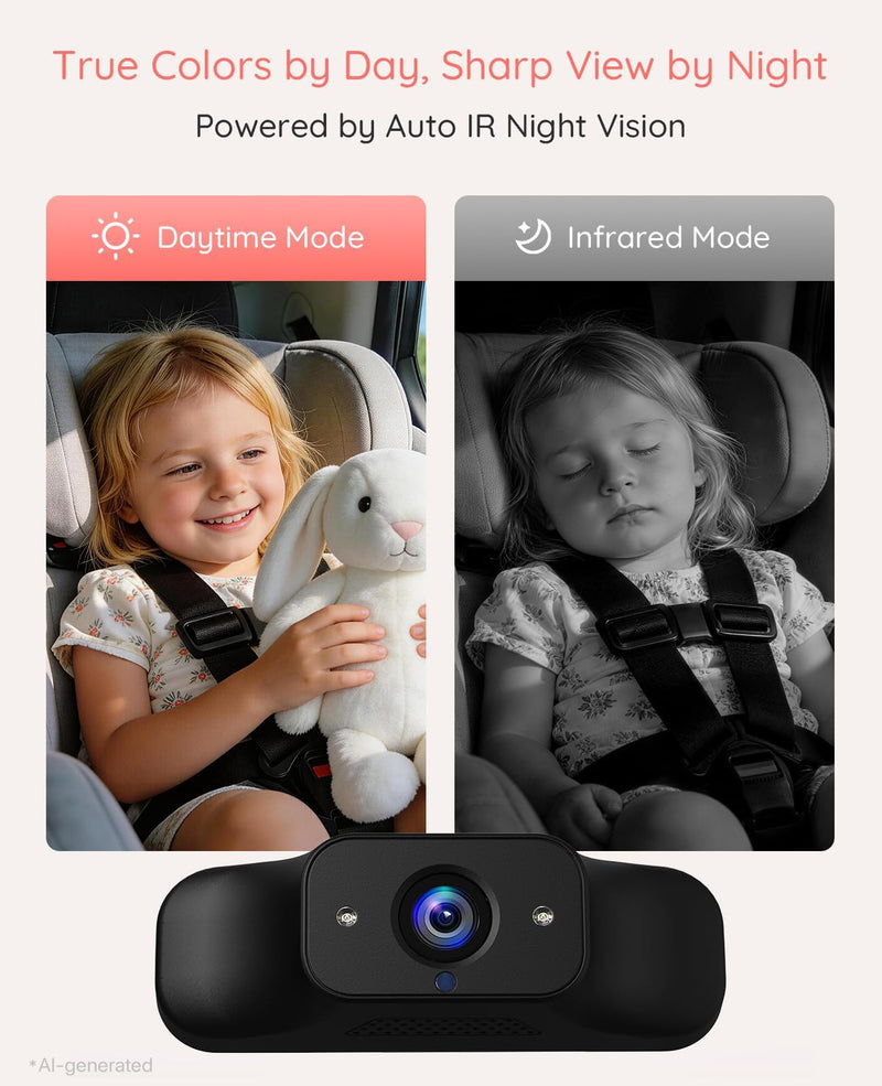 LUCKVIEW BM1 Baby Car Camera, 5" 1080P Baby Car Monitor | Auto IR Night Vision, 3x Zoom and 360° Rotation; No-Tool Setup Gives a Real-Time Rear Seat View for Confident Driving 12V Car Charger