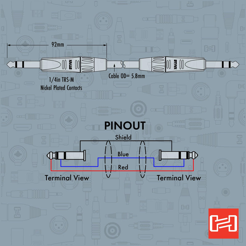 Hosa HSS-050 Pro Balanced Interconnect, REAN 1/4" TRS to Same, 50 Feet