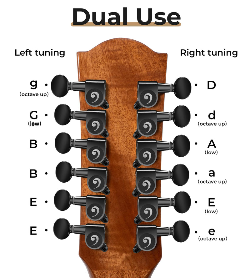 [AUSTRALIA] - Vangoa 6L6R 12 Pieces Guitar String Tuning Pegs Tuner Machine Heads Knobs Tuning Keys for 12 String Acoustic or Electric Guitar, Nickel, DARK BRONZE 