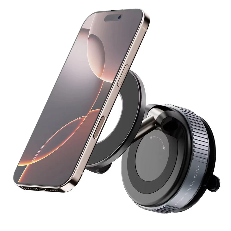 Magnetic Car Phone Holder for MagSafe, 360° Ajustable Vacuum, Hand Free, with Heavy Duty Magnet, Suction Cup Phone Mount for Car, Compatible with All Smartphones