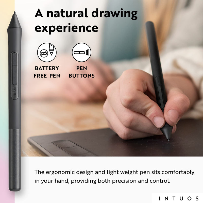 Wacom Intuos Small Bluetooth Graphics Drawing Tablet, 4 Customizable ExpressKeys, Portable for Teachers, Students and Creators, Compatible with Chromebook Mac OS Android and Windows - Black Small Wireless