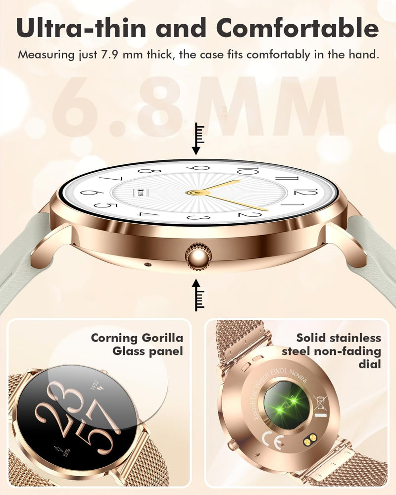 Ultra-thin Stainless Steel Smartwatch for Women Men 1.32'' Bluetooth | Full-touch Smart Watch, 24/7 Heart Rate & Sleep Monitor Digital Watch, IP68 Waterproof Fitness Tracker &100+ Sports(Rosegold) Rose Gold