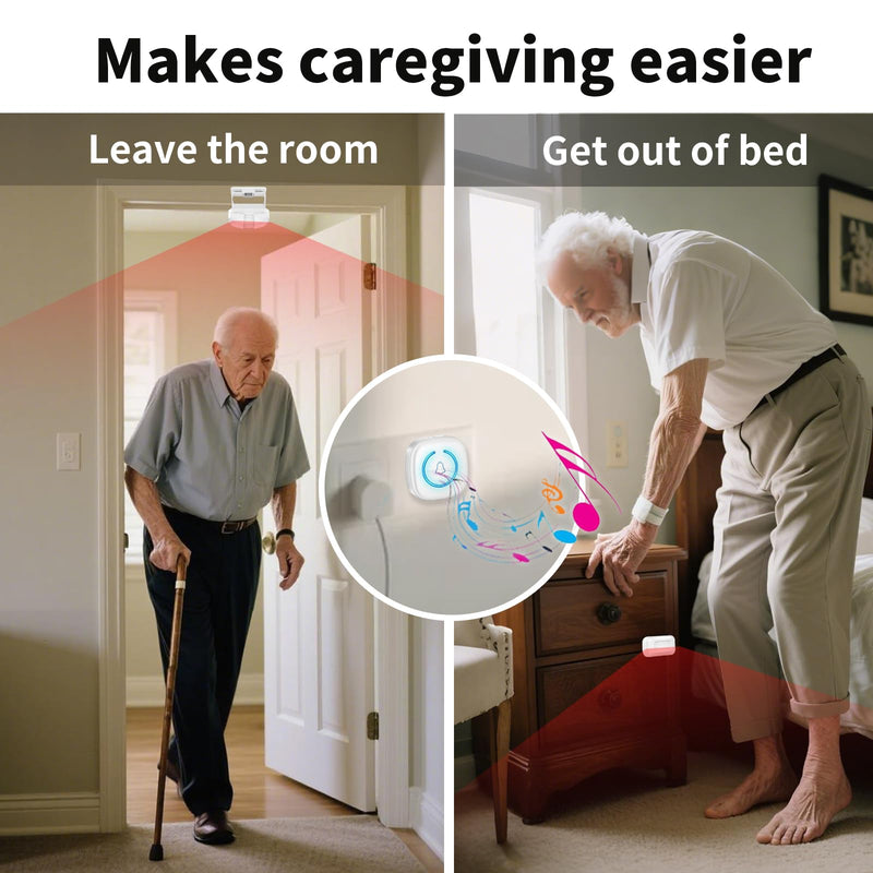 [AUSTRALIA] - Bed Sensor Alarm and Fall Prevention for Elderly, Motion Sensor Alarm with 60 Melody/LED/5 Adjustable Volume Mode Dementia System , for Patients Seniors Elderly Monitoring at Home 2 Motion Sensors + 1 Receiver 