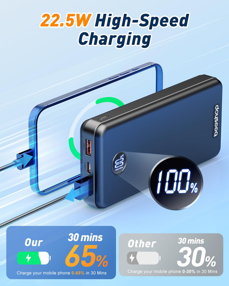 Portable Charger Power Bank - 37000mAh Portable Phone Battery with 4 Built-in Cables, 22.5W Fast Charging Battery Pack Bank Compatible with iPhone 16 15 14 13 Android Samsung Google Pixel etc(1 Pack) Black