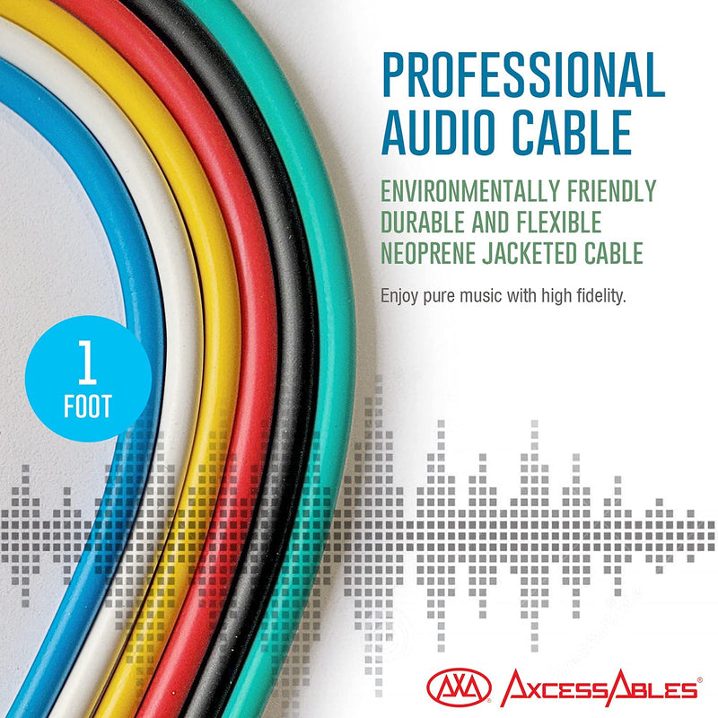 AxcessAbles 3.5mm TS Patch Cables | 1/8 Inch TS Aux Cable Pack (1ft, 6 Pack) | Eurorack Synthesizer Audio Cables | Multicolor Unbalanced Patch Cables 1ft