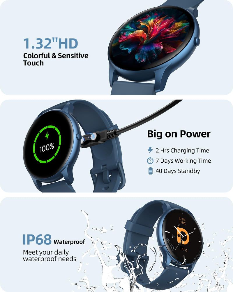 Parsonver Smart Watch for Men Women(Answer/Make Calls), Fitness Tracker | Compatible with iPhone/Android Phones, 100+ Sports Modes IP68 Waterproof, Pedometer, Heart Rate/Sleep/Steps Monitor, Blue