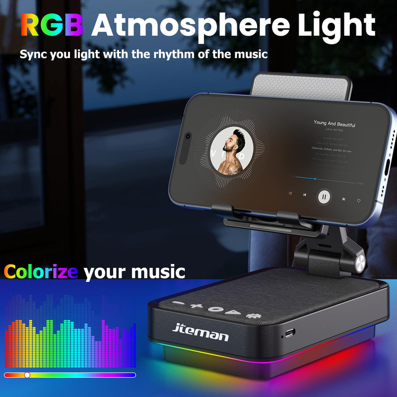 JTEMAN Gifts for Men Cell Phone Stand with Wireless Bluetooth Speaker and Jumping Light, Cool Tech Gifts for Men Women Husband Dad, Unique Birthday Gifts for Him