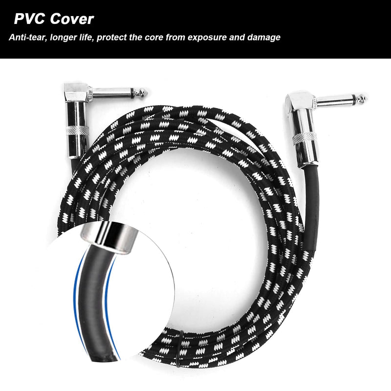 Guitar Cable - 6.35MM Male Head Audio Guitar Cable 10ft Electric Guitar Amplifier Cord - Right Angle to Right Angle 1/4 Inch Instrument Cable Guitar Amp Cable(Black-White)