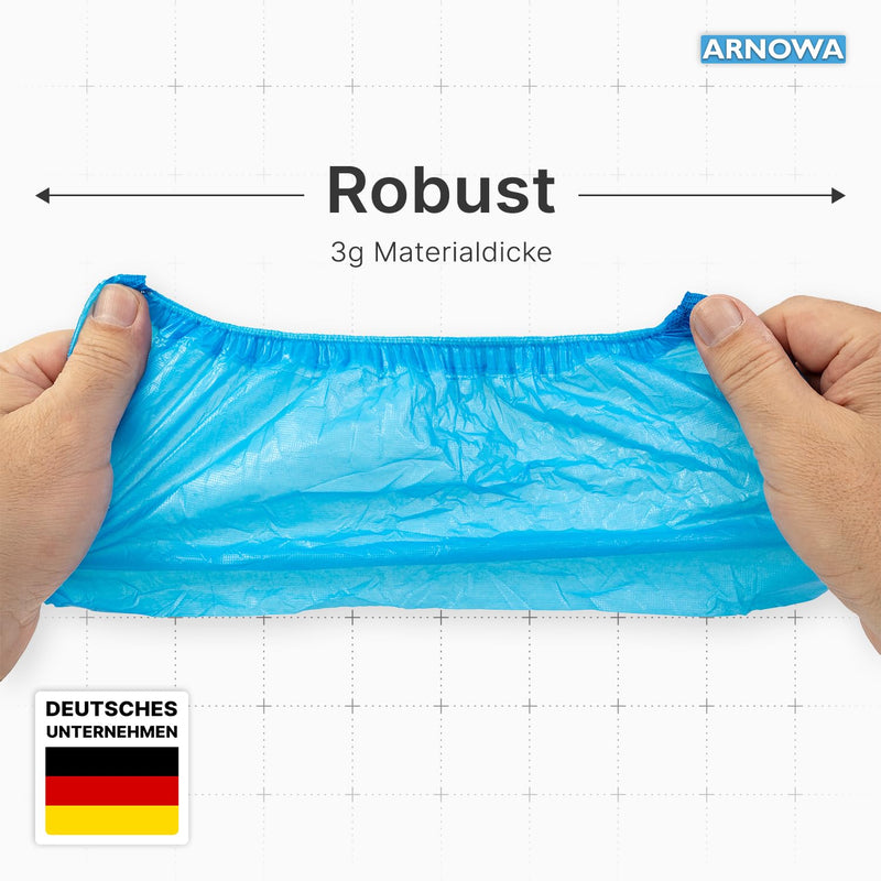 ARNOMED 100 x Disposable Shoe Covers [Waterproof], Galoshes, Shoe Covers Disposable Strong Overshoes Latex-Free, One Size Water and Dustproof, Classic 3 g Strong CPE Material breit Pack of 100