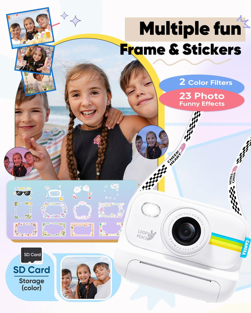Kids Camera Instant Print, Christmas Birthday Gifts for Girls and Boys Age 3-12,1080P Kids Instant Cameras That Print Photos,Portable Toddler Toy for 3 4 5 6 7 8 9 10 11 Year Old Boys White