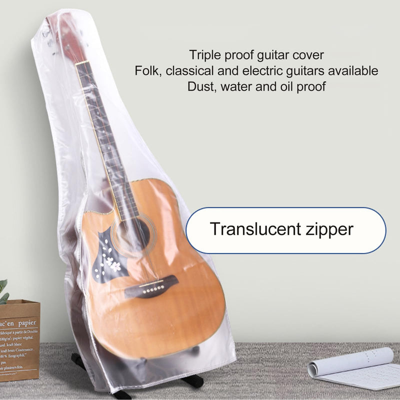 Acoustic Guitar Dust Cover, Waterproof PVC Frosted Electric Guitar Dust Cover Zippered Storage Bag, Instrument Shell for Bass Folk Classical Guitars, Clear
