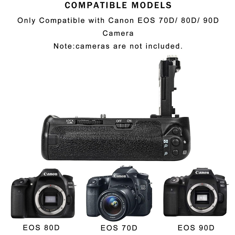 [AUSTRALIA] - BG-E14 Battery Grip for Canon EOS 70D/80D/90D DSLR Camera,Which Can Be Bsed with Replace 2 Canon E6 or 6 AA Rechargeable Lithium-ion Batteries. 