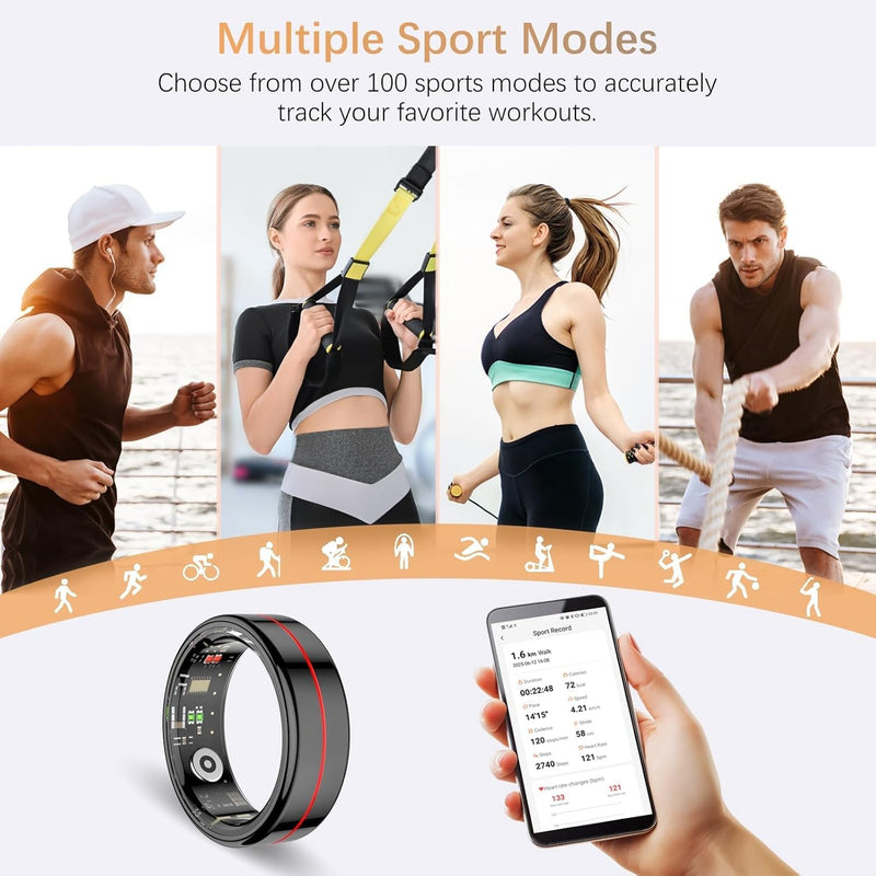 Fit Ring, Smart Health Rings for Women Men with Heart Rate,Blood Oxygen,HRV,Stress Level, Sleep Monitor, Step Tracker, No Subscription Fee, IP68 Waterproof Smart Ring for iphone &Android (Black, 13#) Black 13#