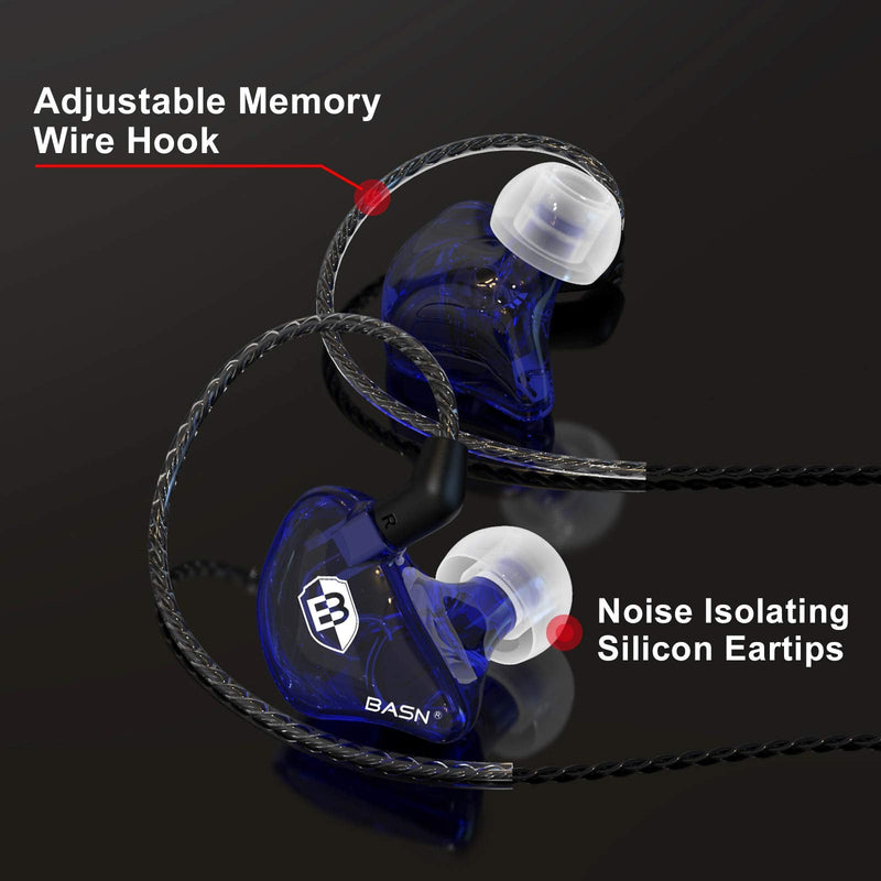 BASN Bsinger PRO in-Ear Monitors Hybrid Dynamic Dual Drivers Two Detachable MMCX Cables Musicians in-Ear Earbuds Headphones (Blue) Blue