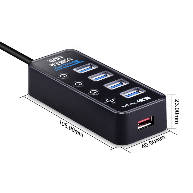 USB 3.0 Hub, Tendak USB Hub with 4 USB 3.0 Data Ports + 1 USB Smart Charging Port and Power Supply Adapter with Individual On/Off Port Switches for PS4 Pro PS4 Slim Xbox One
