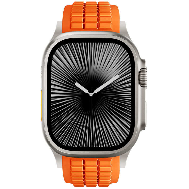 FKM Rubber Band Compatible with Apple Watch Ultra 2 Bands for Men 49mm 46mm 45mm 44mm, Luxury Rugged Silicone Strap with Metal Connector for iWatch Series 10 9 8 7 6 5 4 3 2 1 SE Orange-Silver 49mm/46mm/45mm/44mm/42mm(Series 3 2 1)