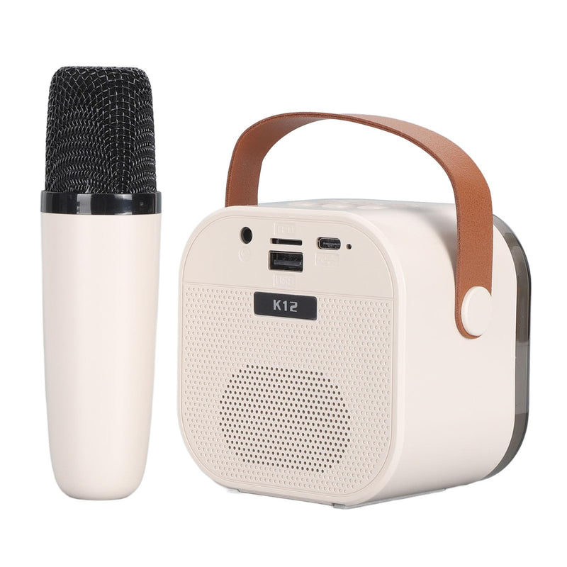 Portable Karaoke Machine for Kids Adults, Small Bluetooth Speaker with Microphone, with LED Dynamic Light, Birthday Gifts (White)