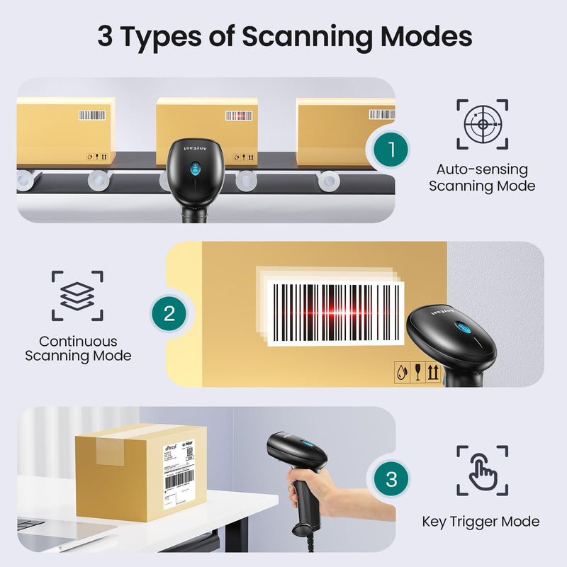 [AUSTRALIA] - 2D 1D Barcode Scanner : USB Wired Inventory QR Scanner with Stand for Computer POS MAC with Automatic Scanning, Handheld CMOS Image Bar Code Reader for Warehouse Library Supermarket Grey-AT003 