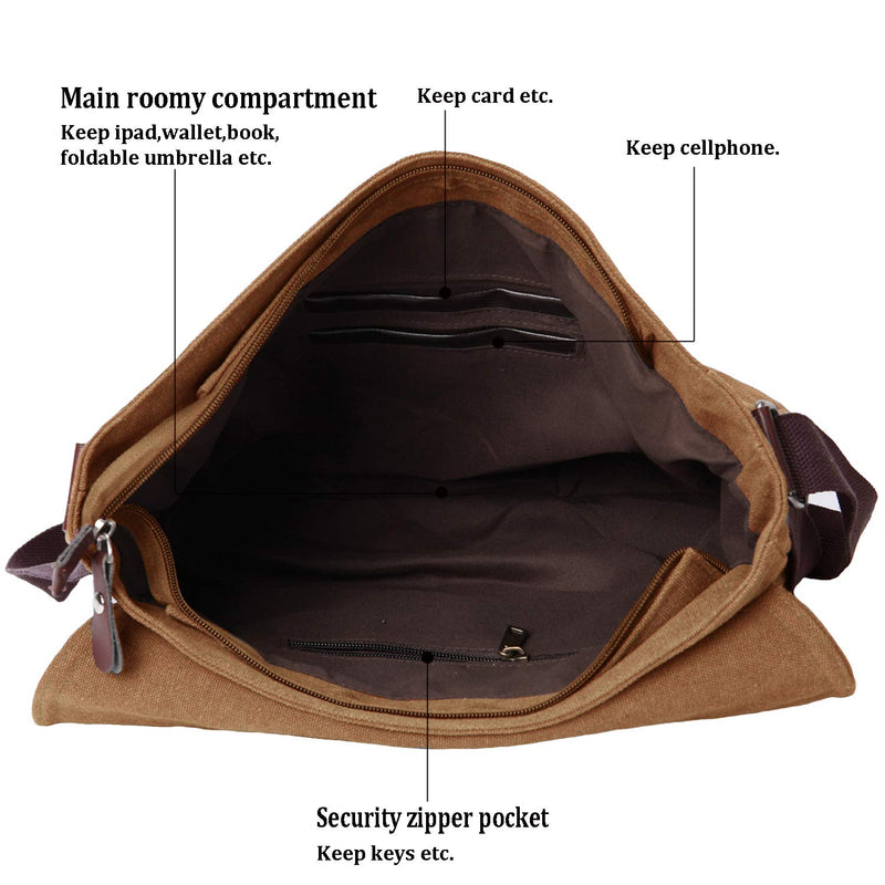 Vintage Canvas Satchel Messenger Bag for Men Women,Travel Shoulder bag 13.5" Laptop Bags Bookbag (Coffee) Coffee