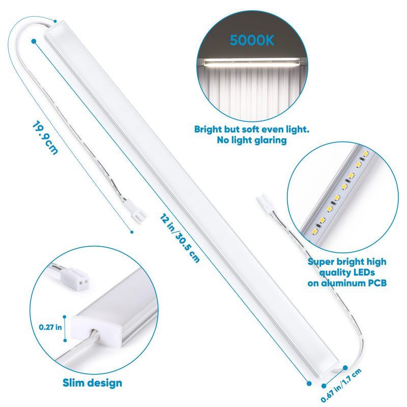 [AUSTRALIA] - Litever Under Cabinet Lights Plug in, 6 pcs 12 Inches LED Light Strip Bars. Super Bright Dimmable Linkable for Kitchen Counter Above Cabinets Shelf Workbench Desk Closet Lighting. Daylight 5000K 6-Light-Kit 