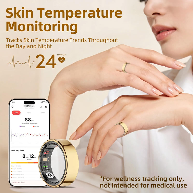 Smart Ring for Women & Men, Slim Fitness & Health Tracker, IP68 (Gold, #9) | 24/7 health tracking, Sports Tracking, Skin temperature, Sleep, Heart rate, SpO₂, HRV, IP68 Waterproof & No Subscription Gold