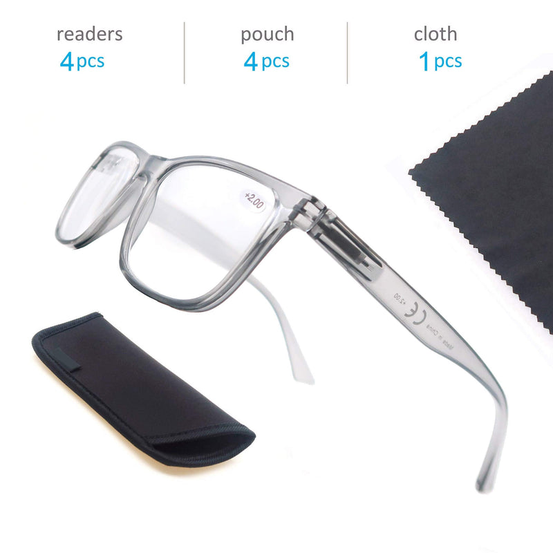 Blue Light Blocking Reading Glasses Men Large Oversized Square Readers Wide fit Cheaters for Men W/Big Head/Large Face Matte Black+clear+gray+blue 1.25 x