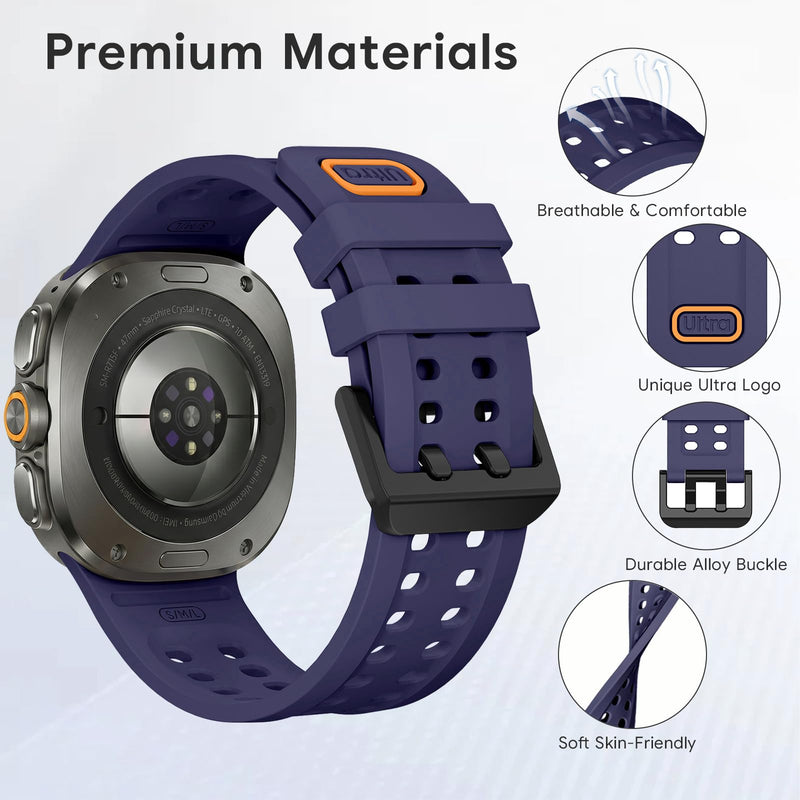 Sport Band Compatible for Samsung Galaxy Watch Ultra 2 47mm (2026) | for Galaxy Watch Ultra 47mm (2025/2024), Breathable Wristband Waterproof Replacement Soft Silicone Marine Strap for Men Women Midnight Blue