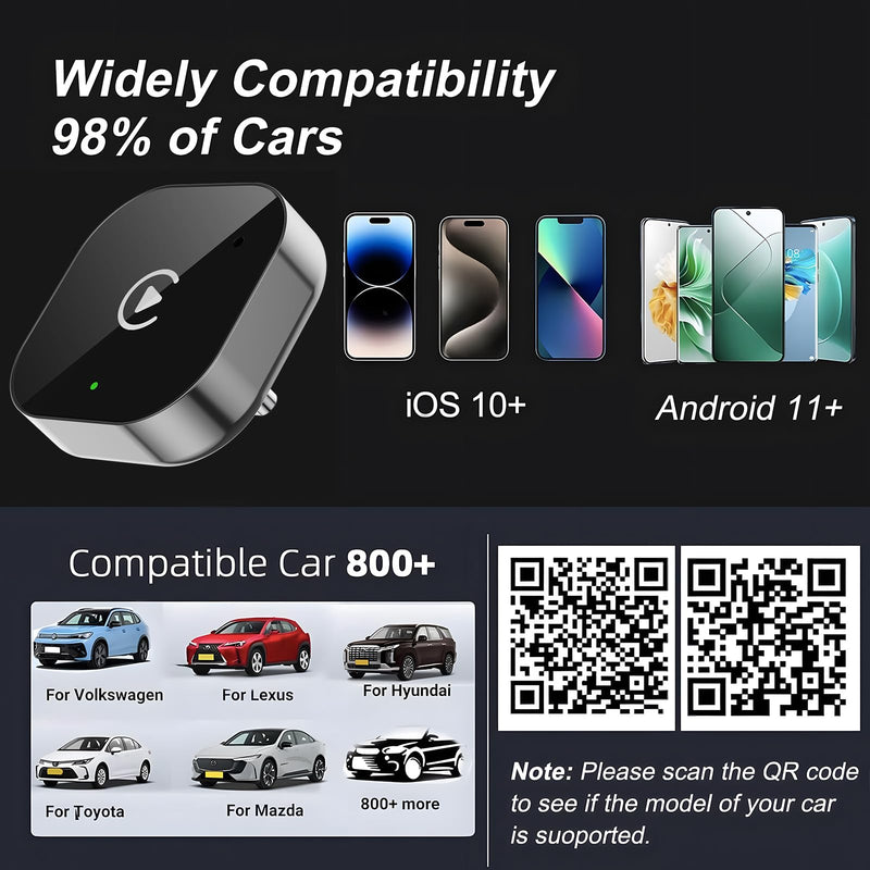 USB C Wireless CarPlay & Android Auto Adapter, Wired to Wireless Dongle | Plug & Play Compatible with iPhone & Android Smartphones,WiFi 6.0 Stable Connection & No Latency.