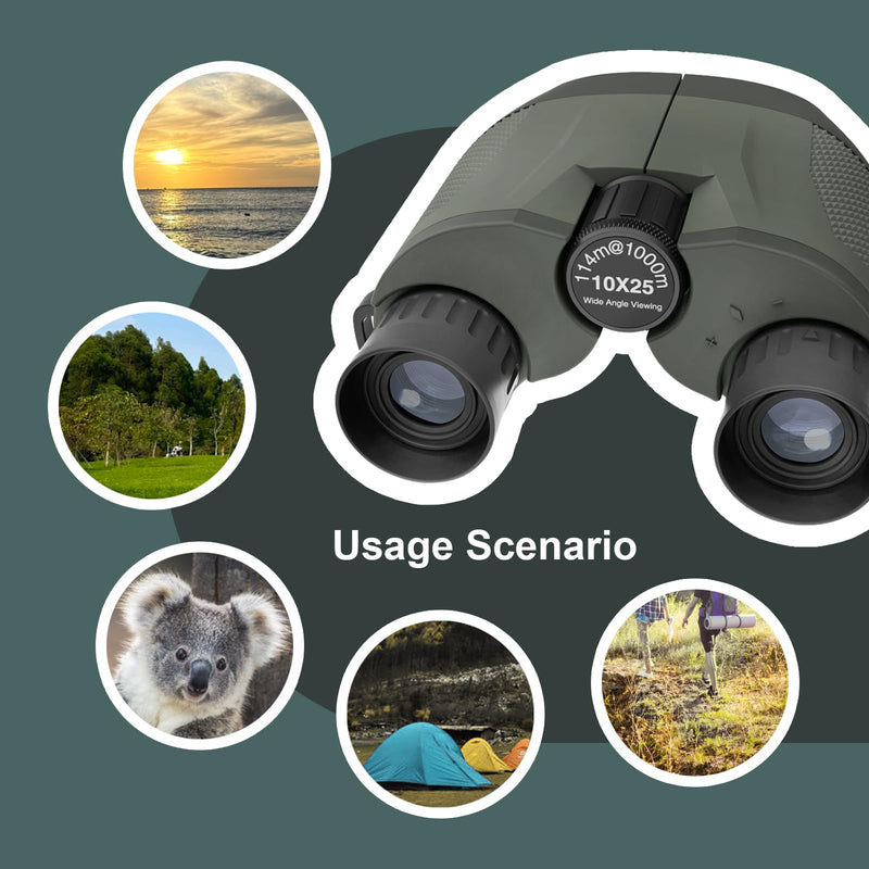 12*25 Binoculars for Adults and Kids，Compact Fogproof & BAK-4 Prism FMC Lens,Provide 114m/1000m Angular Field of View，with Carrying bag and Strap,Suitable for Hunting,Birdwatching，Travel and Theatre